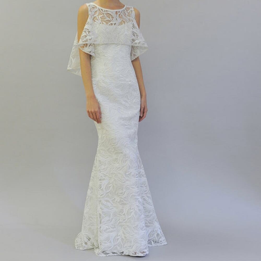 AUSTIN SCARLETT Nadine E017 White Lace Wedding Dress + Cape Formal Gown 8